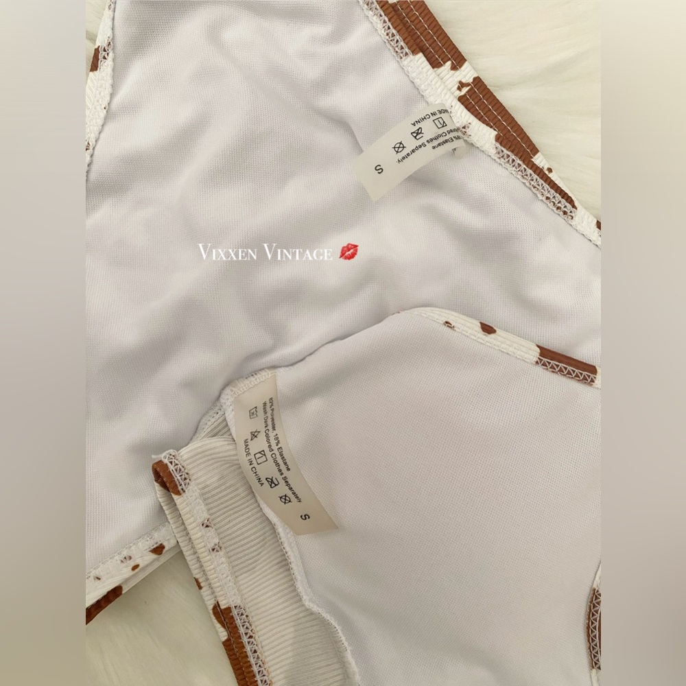 BROWN COW PRINT RIBBED 2-PIECE BIKINI SET - Picture 6 of 6